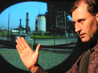 Simon Penny with his work Fugitive II, 2004