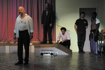 Company B, Antigone: left - right Boris Radmilovich, Paul Blackwell, Hazem Shammas, James Saunders, Pacharo Mzembe