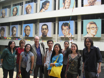 l-r: Devi Fitria, Melissa Quek, Dinyah Dinyah Latuconsina (Cultural Program Assistant), Keith Gallasch, Giang Dang, Joelle Jacinto, Cat Ruka, Bilqis Hijjas, Pawit Mahasarinand
