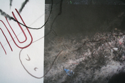 Bonita Ely, detail, DelugeDrown (2010) 
Ink jet print on rice paper, ink, silk, wood. 1400 cm L x 92 cm W