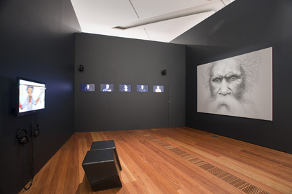 Vernon Ah Kee, Ideas of Barak 2011 Brisbane, Queensland charcoal on canvas, video installation, Felton Bequest 2011