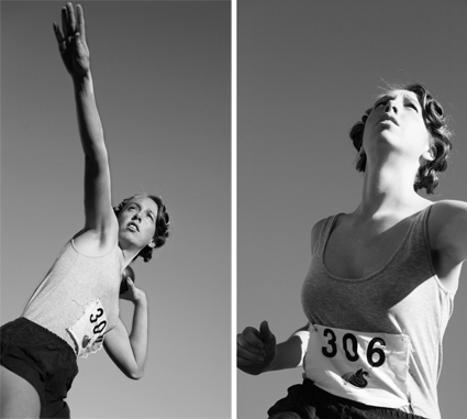 left - With Terrific Power Behind It The Shotput Hurtles High Above The Arena; right -  In Their Dash to Victory The Runners Circle The Main Stadium 