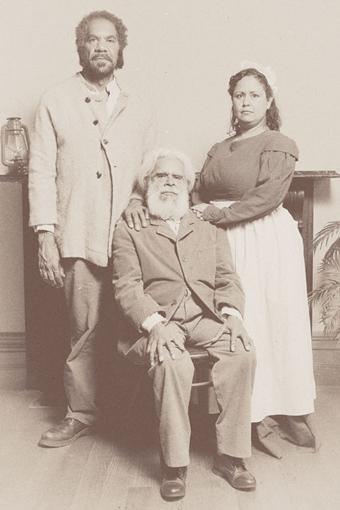 Greg Fryer, Uncle Jack Charles (seated) and Melodie Reynolds, Coranderrk: We Will Show the Country, Ilbijerri/The Minutes of Evidence Project/La Mama