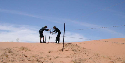 Jon Rose & Hollis Taylor, play a fence in the Strzelecki