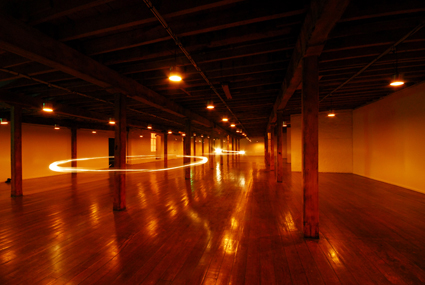 interactive bicycle-power lighting installation in the Long Gallery, Frog Peck and Bluebottle