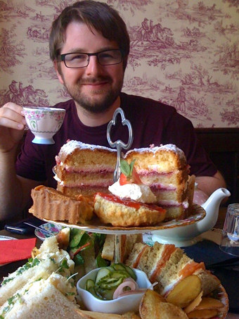 Robert Walton, enjoying afternoon tea at The Butterfly and The Pig