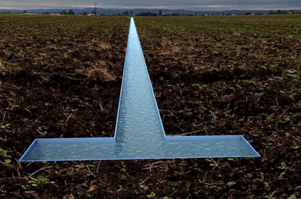 Fiona Kemp, Lap Lane, site-specific work of a 46mx20cmx10cm trough embedded into the ground, coloured chlorine blue and filled with water