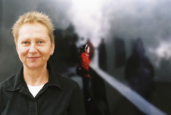 Gitte Weise in front of Cherine Fahd’s Looking Glass, Rotorua