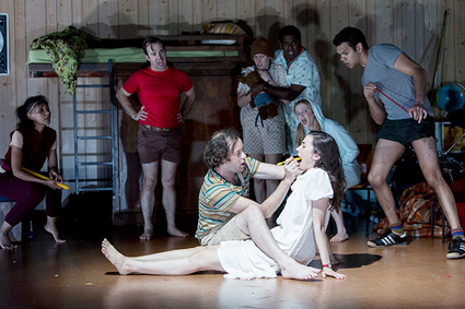 Front: Gareth Davies & Geraldine Hakewill; Back Paula Arundell, John Leary, Megan Holloway, Jimi Bani, Harriet Dyer & Meyne Wyatt, Peter Pan, Belvoir