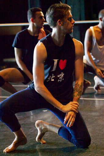 Daniel Riley McKinley (foreground), Kaine-Sultan Babij, Blak rehearsal, Bangarra