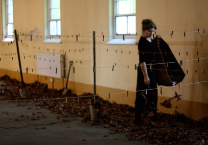 Jody Cleaver in the Chapel installing her site responsive Spiritous project Within/Out. 1-24 June 2013, Sacred Heart Oratory, Abbotsford Convent
