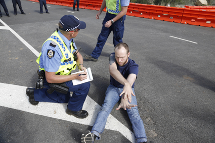 Dance Journalism #1 - protest action at the Yongah Hill Immigration Detention Centre, 2013,  dancer Sam Fox. 