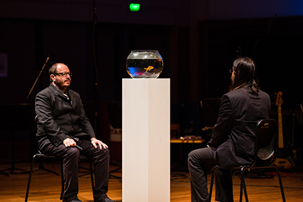 Members of Decibel perform Michaela Davies' Goldfish Variation, After Julia concert