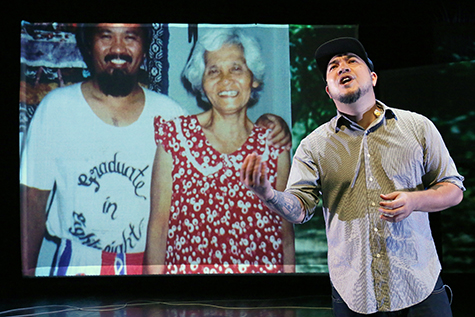 James Mangohig with father and grandmother, In Between Two