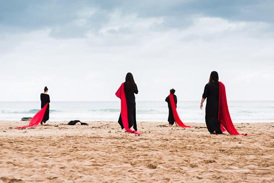 Site-specific performance improvisation, Lousie Morris, Anne Scott Wilson, Lorne Sculpture Biennale, 2016