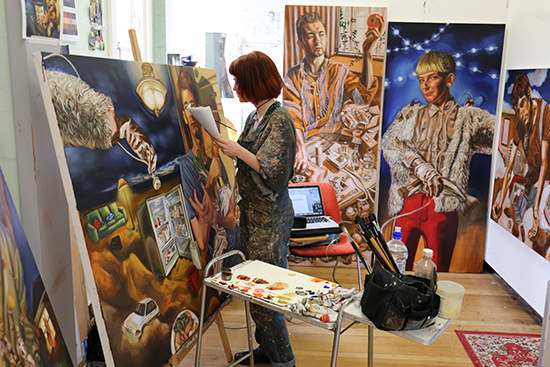 Student Jasmine Crisp in studio, Adelaide Central School of Art