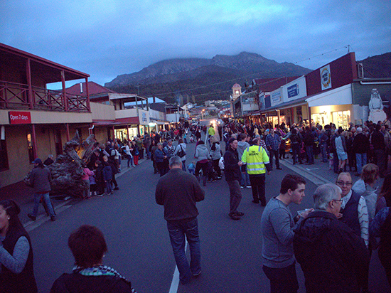 Unconformity festival-goers, Orr Street, Queenstown